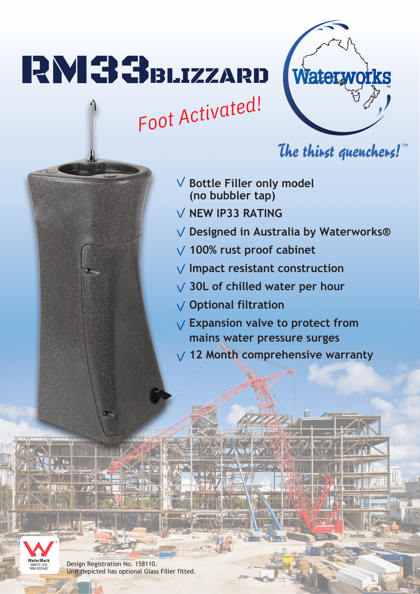 WATERWORKS™ - RM33FA Blizzard with Foot Activated Glass Filler - Awesome Water®