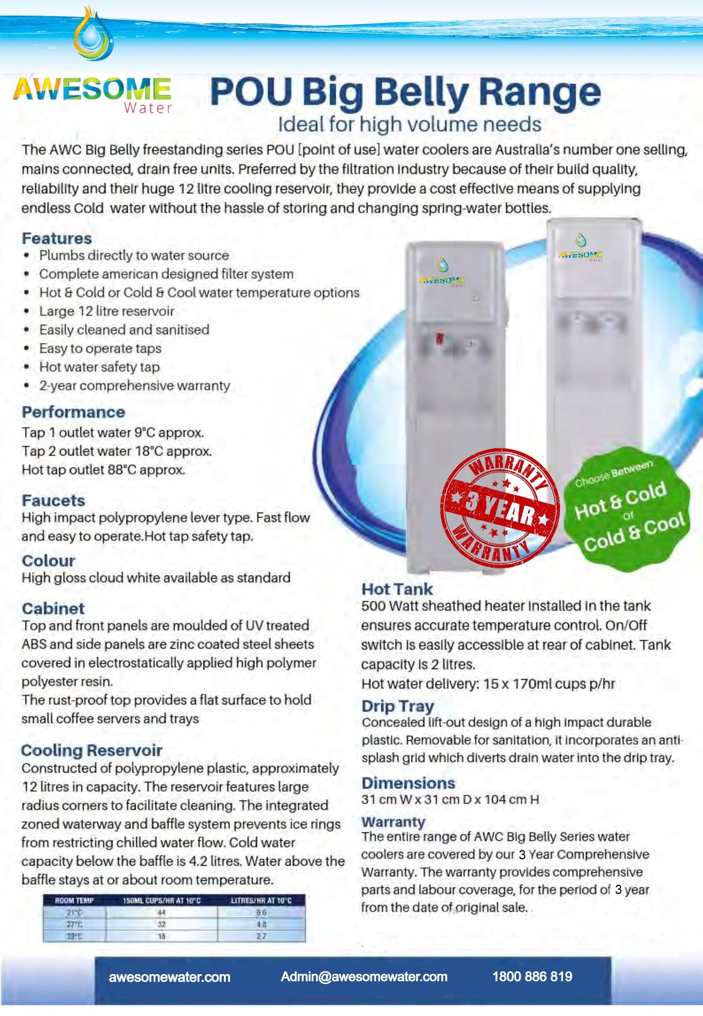 AWESOME WATER® - BIG BELLY AUTOFILL (PLUMBED) - FLOOR STANDING WATER DISPENSER - Awesome Water®