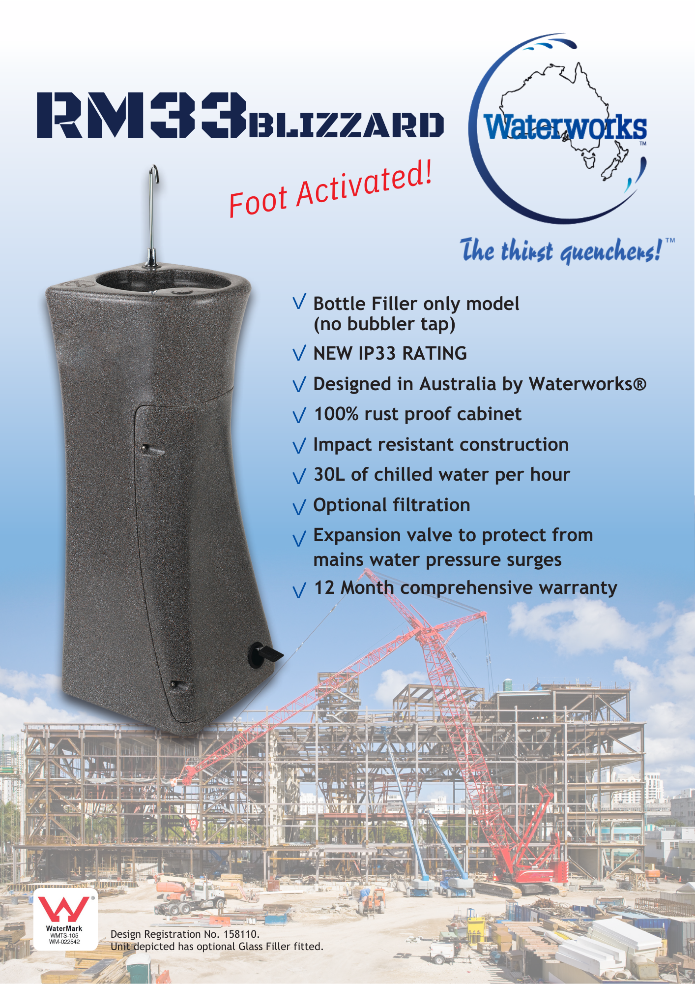 WATERWORKS™ - RM33FA Blizzard with Foot Activated Glass Filler - Awesome Water