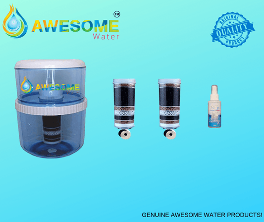 AWESOME WATER® FILTER - 8 Stage Filter - Premium, 2 Pack + 20L Filtration Bottle Upgrade Kit & COOLER LOVERS Cleaning Spray