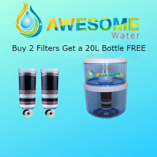 AWESOME WATER® FILTER - 8 Stage Filter - Premium, 2 Pack + 20L Filtration Bottle Upgrade Kit