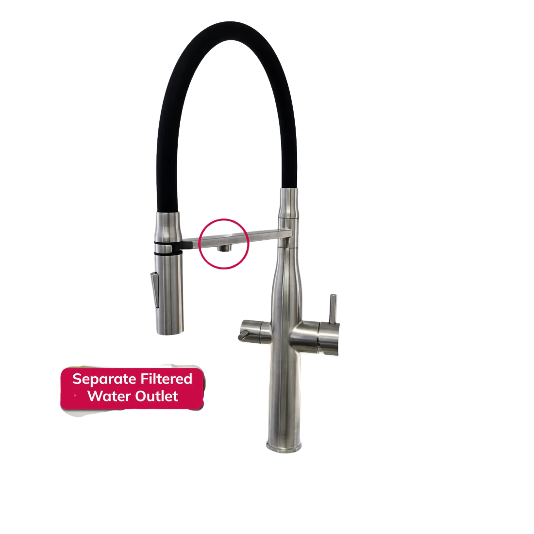 Modern kitchen faucet with a flexible hose on a white background